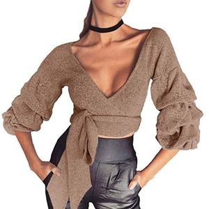 Weigou Autumn Women T Shirt Long Sleeve Deep V Sex